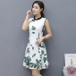 夏季新款连衣裙女2017时尚印花民族风无袖立领修身盘扣旗袍批发